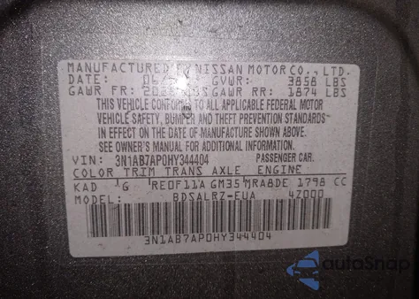 2017 Nissan Sentra Sr from USA, damaged, VIN 3N1AB7AP0HY344404